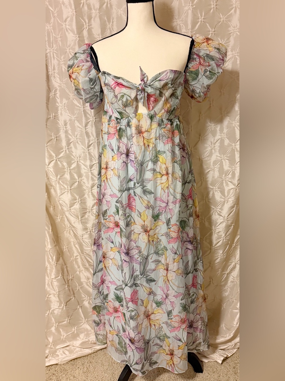 ASTR the Label Floral Off the Shoulder Midi Dress Blue Multi Tropical - Picture 3 of 12